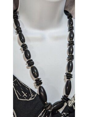 Vintage Gothic Onyx Black Beaded Necklace 23 Inch Lobster Clasp